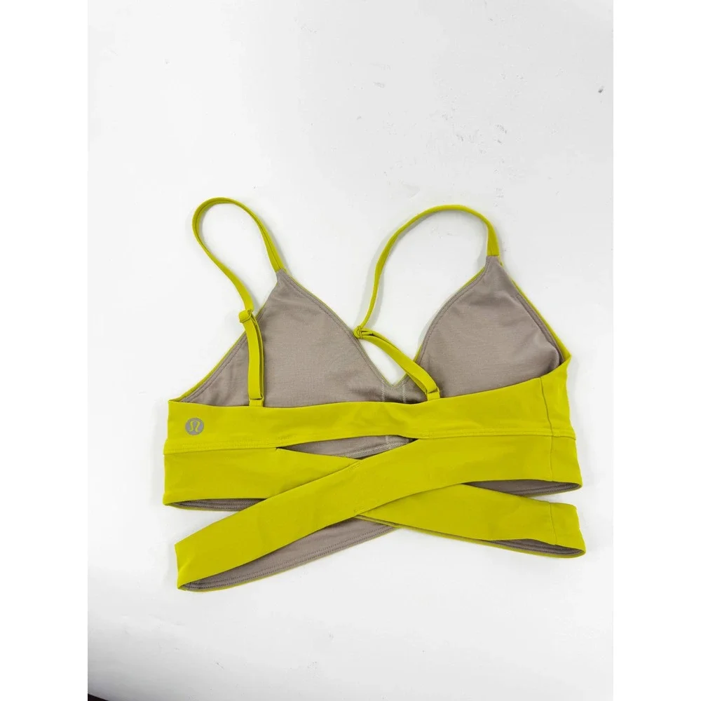 Lululemon Take Power Bra Yellow Green Wrap Cut Out‎ Sports Bra LW2DBWS Size 6